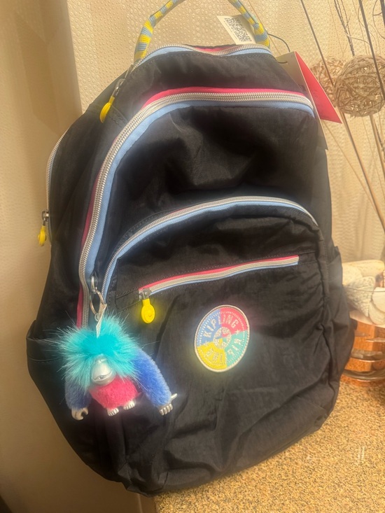Kipling Handbags - Kipling Seoul Up  Backpack with Colorful Trim and Pom-Pom Keychain NWT